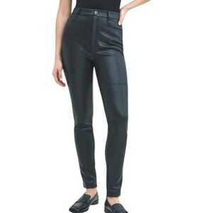 Marcella NYC Mei Moto Vegan Faux Leather Pants Women M Black Glossy Modern Rebel